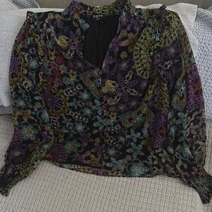 Fate Women's Vibrant Floral Blouse - Black and Purple S